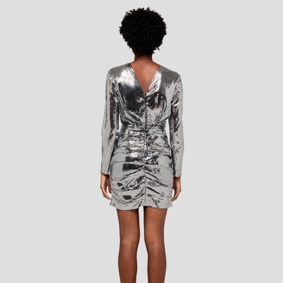MSGM Sequin Long Sleeve Ruched Silver Mini Dress sz 38 - Picture 5 of 14